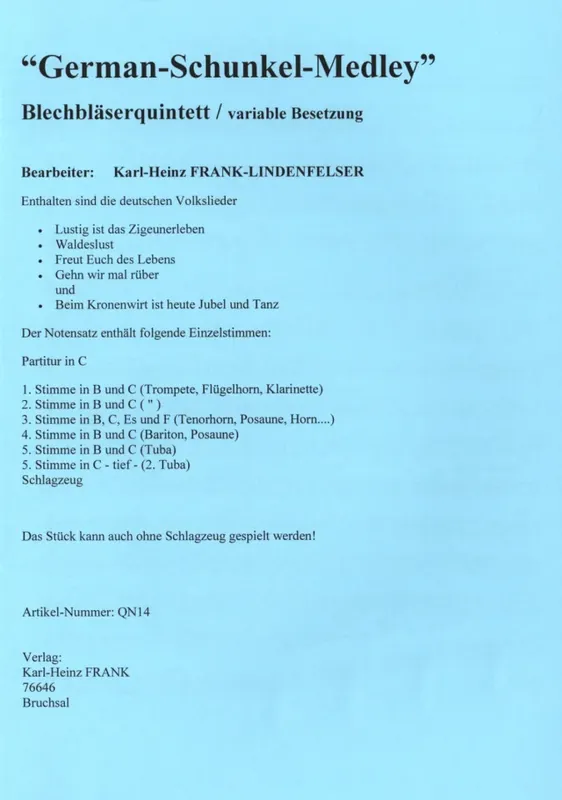 Ausverkauf German-Schunkel-Medley