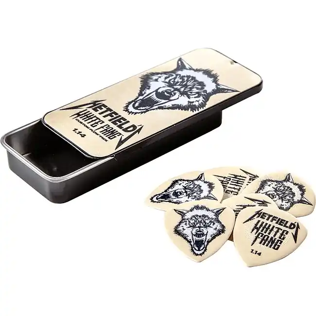 JIM DUNLOP PH122T114 Hetfield White Fang Pick Tin Collector Plektren weiss (6 Stück) in Dose, 1,14mm Hochwertig