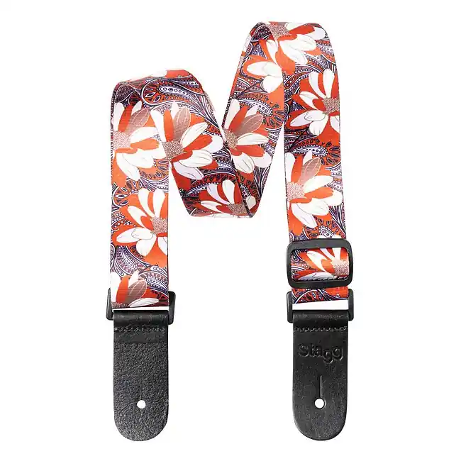 STAGG STE UKEFLOW ORA Terylen Ukulele-Gurt mit Blumenmuster in orange/weiß Expressversand