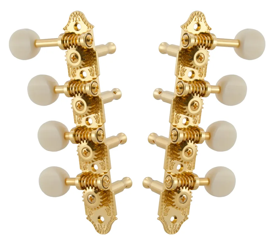 Knallerangebot Grover 409FGW Professional Mandolin Standard "F"-Style Machine Heads with White Button - Standard, 4 + 4 - Gold