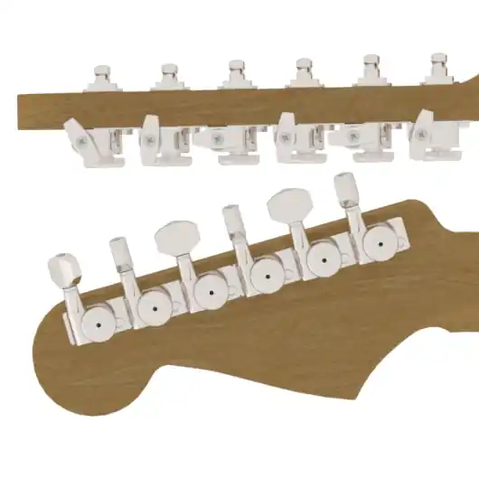 Schnäppchen Hipshot Locking Tuner Kit with Universal Mounting Plates, 6-in-Line (left / bass side), Staggered Posts - Nickel