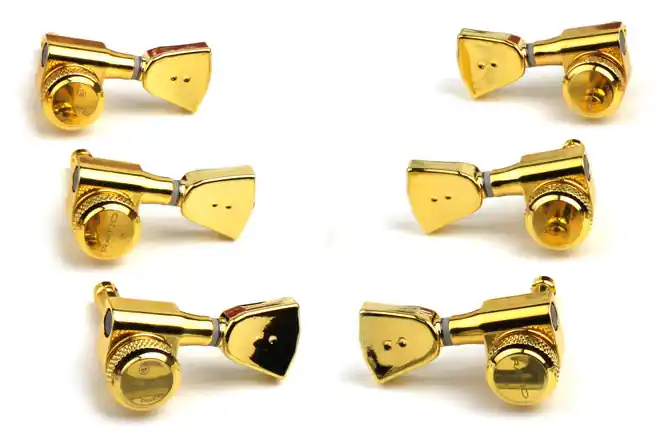 Graph Tech PRL-8341-LG0 Ratio Electric Locking Machine Heads with Vintage Button - 3 + 3, Lefthand - Gold Knallerangebot