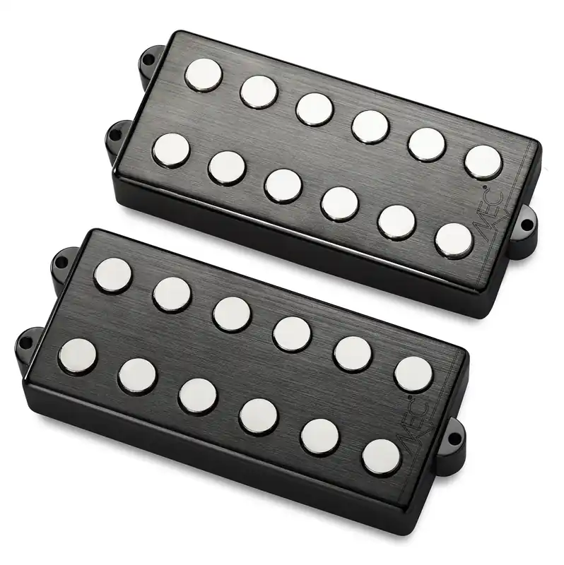 Billig MEC Passive MM-Style Bass Pickup Set, Metal Cover, 6-String - Brushed Black Chrome
